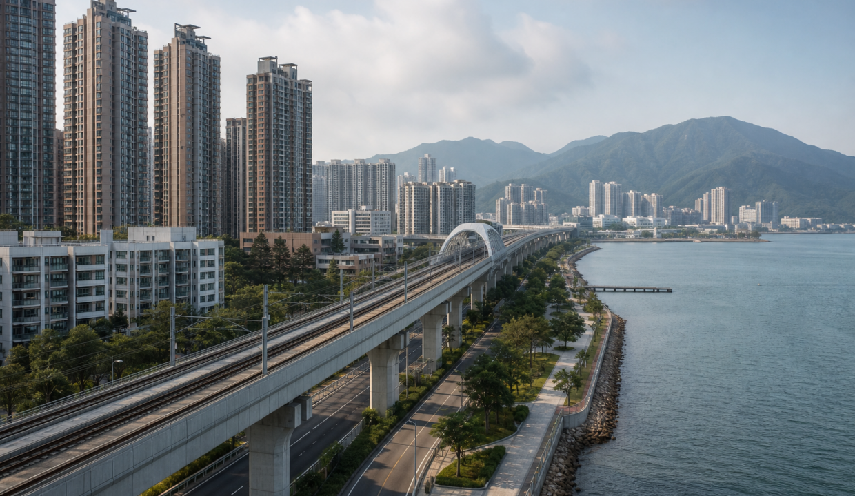 屯門海濱住宅與鐵路高架景觀
