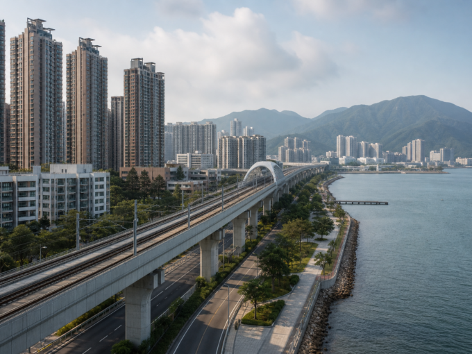屯門海濱住宅與鐵路高架景觀